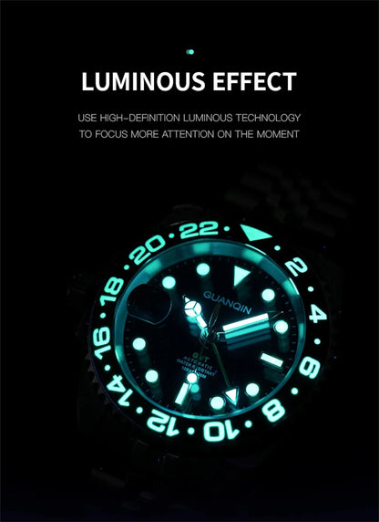 GUANQIN GMT Men's Watches 2025 New Automatic Watch Men NH34 Mechanical Wristwatch Sapphire Glass Stainless Steel Clock Left Hand