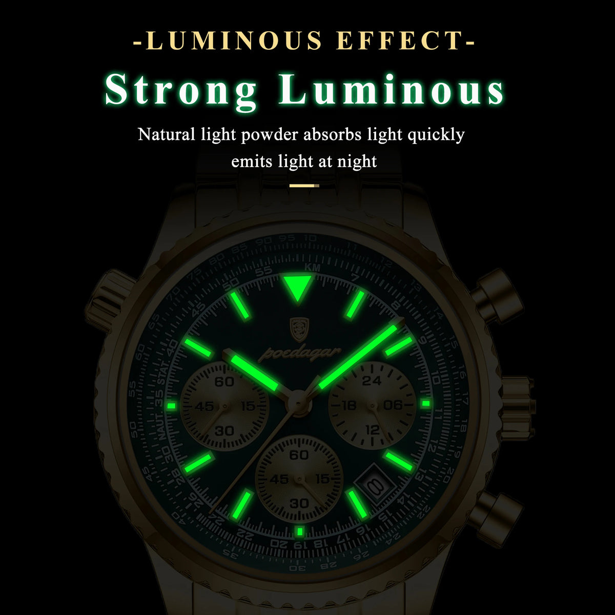 POEDAGAR Trendy Man Watch Chronograph Date Waterproof Luminous Men's Watches Stainless Steel Quartz Sports Luxury Man Wristwatch