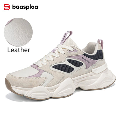 Baasploa Women's Walking Shoes Lightweight Mesh Breathable Sport Shoes Comfortable Soft Leather Casual Sneakers