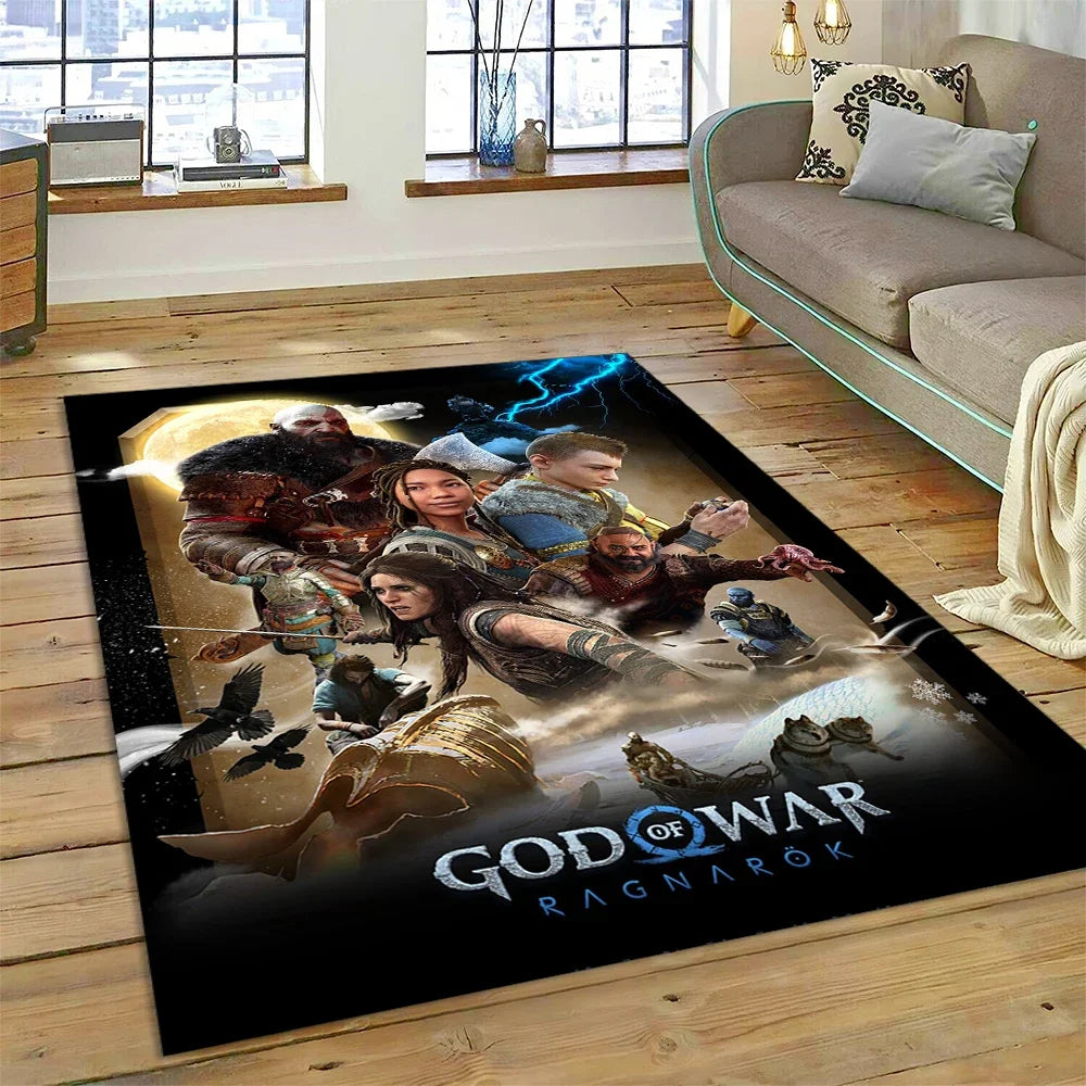 God of War Games Kratos Cartoon 3D Rug Carpet for Living Room Bedroom Home Decor,Floor Mat Non-slip Decoration for Sofa Doormat