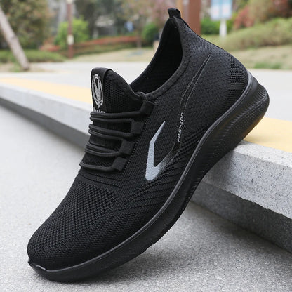 Modische einfarbige gewebte Strick-Laufschuhe für Herren – leicht, atmungsaktiv, rutschfest – perfekte Sportschuhe für Outdoor-Aktivitäten