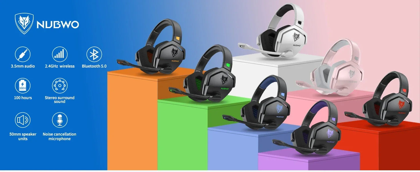 NUBWO G06 Dual Wireless Headsets Gamer with Microphone for PS5, PS4, PC, Mobile, Switch, 2.4GHz Bluetooth 5.3 Gaming Headphones