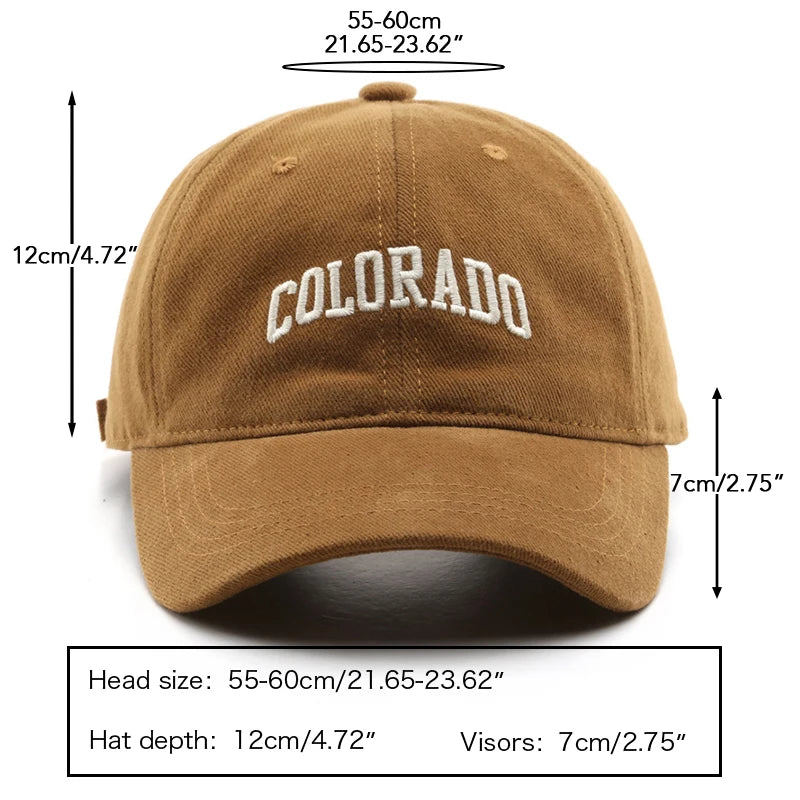 Cotton Baseball Caps for Women and Men Letter “COLORADO” Embroidery Hats Summer Sun Hat Fashion Snapback Cap Unisex