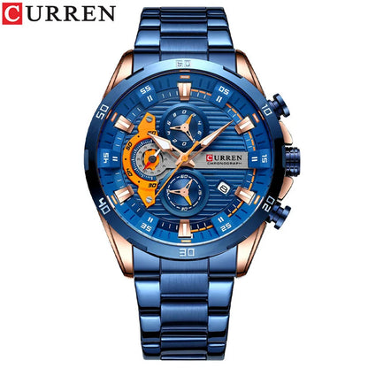 Relógio de luxo para homem CURREN 8402, novo, em aço inoxidável, estanque, com cronógrafo e iluminação noturna.