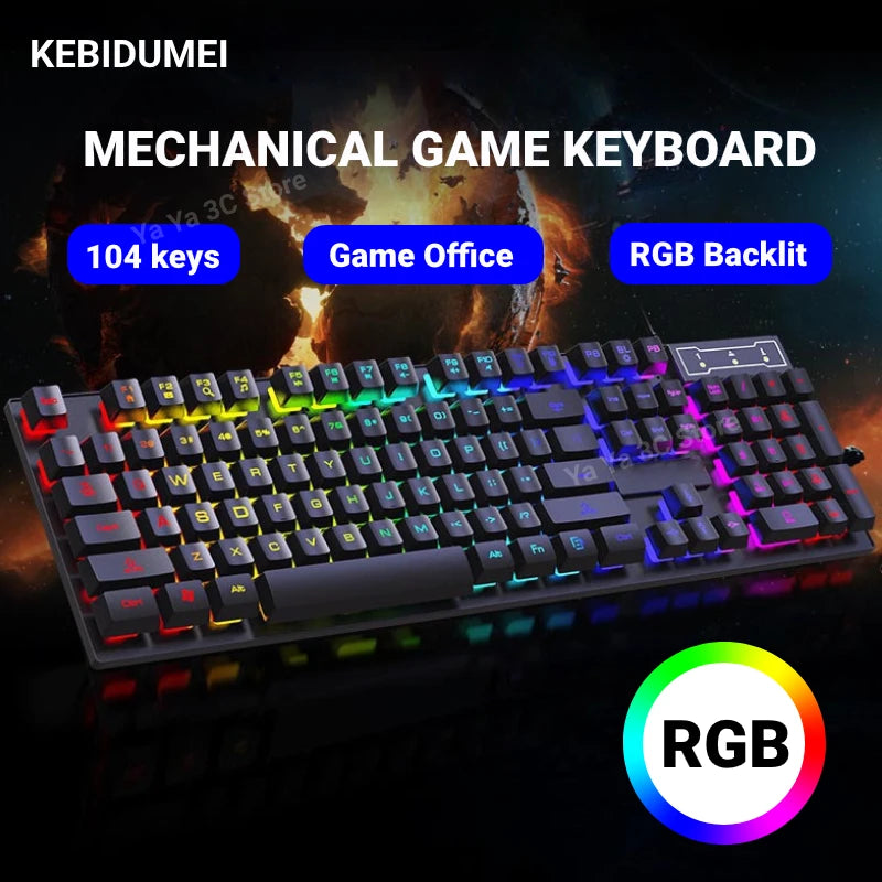 Teclado con cable de 104 teclas con retroiluminación RGB y efecto de respiración, set ergonómico de teclado y ratón gaming para ordenador, portátil, gamer y oficina