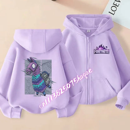 Neue Fortnite-Kapuzenjacke für Kinder im Herbst, mit Cartoon-Spielcharakter-Print, Reißverschluss, Winterjacke für Jungen
