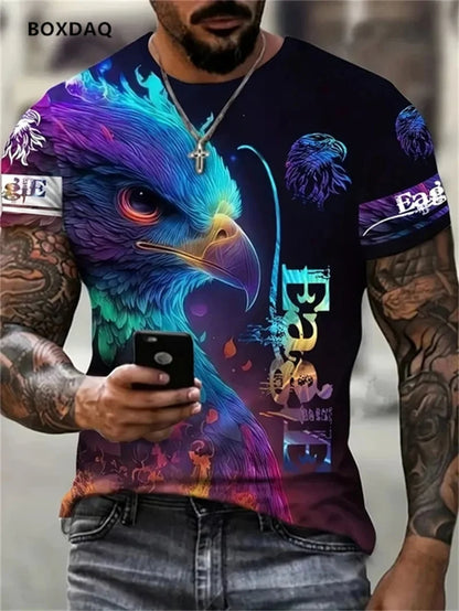 Camisetas para hombre Fashion Eagle, corte holgado, cuello redondo, tops casuales de manga corta con estampado 3D de animal, camiseta streetwear, talla grande 6XL, transpirable