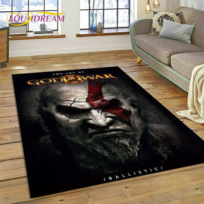God of War Games Kratos Cartoon 3D Rug Carpet for Living Room Bedroom Home Decor,Floor Mat Non-slip Decoration for Sofa Doormat