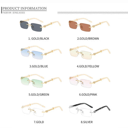 Caterside Small Square Rimless Sunglasses Men Luxury Brand Designer Classic Rectangle Sun Glasses Male UV400