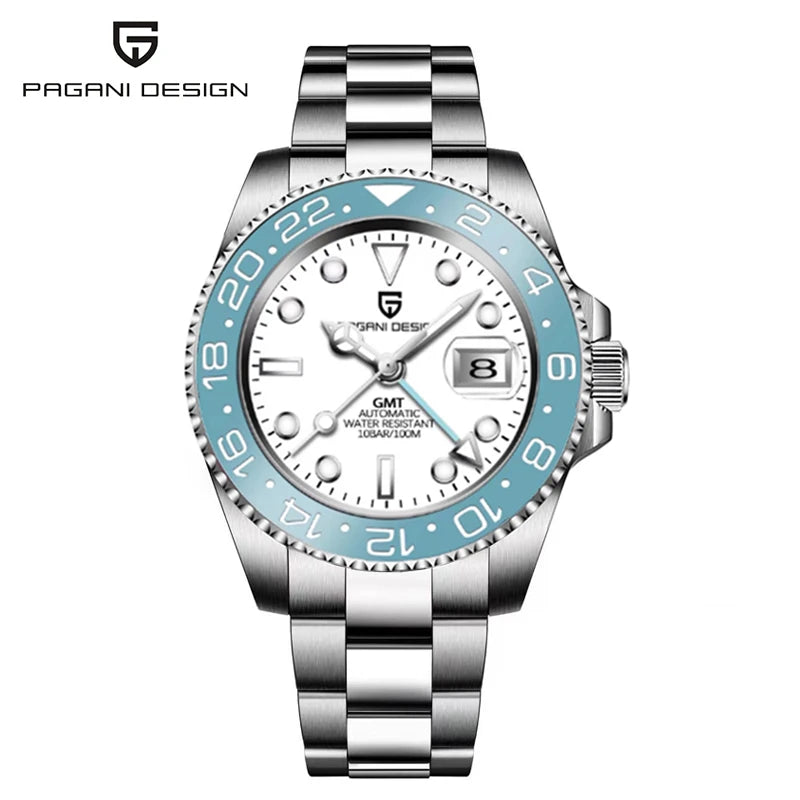 Relógio PAGANI DESIGN 40MM GMT para Homem, Luxo, Safira AR, Mecânico, Luneta em Cerâmica, Automático, 100M à Prova de Água, Relógio para Oferta