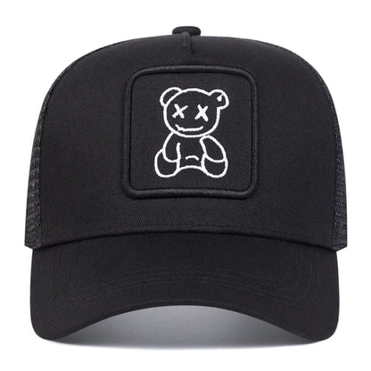 Cute Bear Embroidery Mesh Trucker Hat Unisex Adjustable Baseball Cap Spring Summer Outdoor Casual Sunscreen Hat