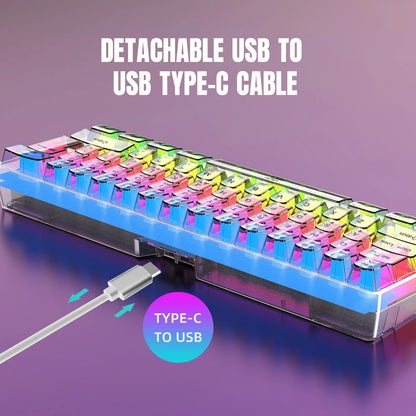 Tastiera gaming trasparente cablata HXSJ 60%, retroilluminazione RGB, ultra-compatta, impermeabile, 61 tasti, per PC/Mac