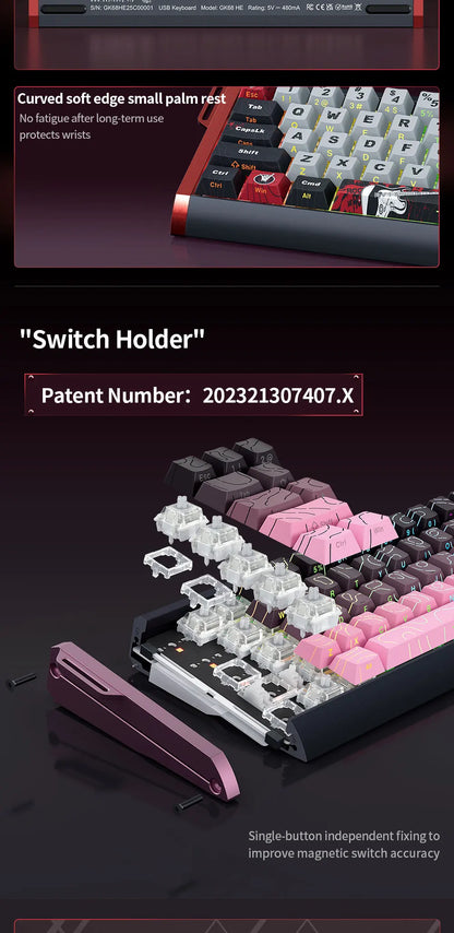 Teclado Magnético SKYLOONG GK61/GK68 HE com Caixa em Alumínio, 8000hz, RT0.01mm, Gatilho Rápido, Teclas PBT, Retroiluminação RGB, Teclado Gaming com Fio