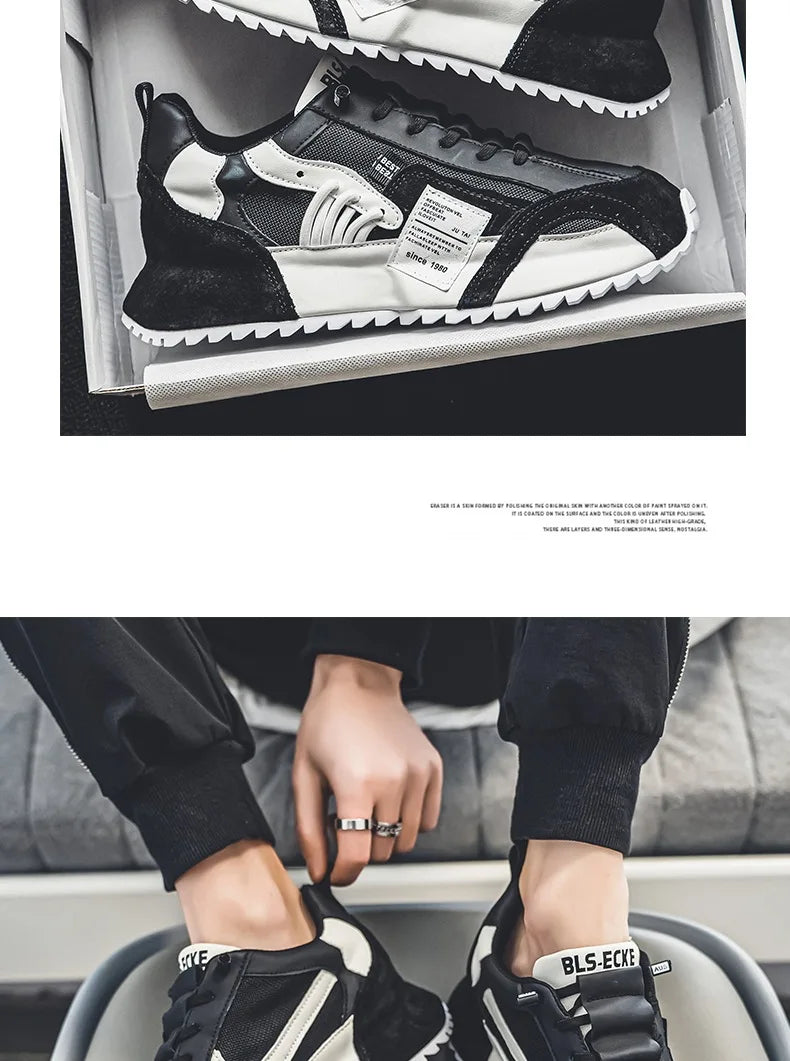 Men's Casual Sports Four Seasons Moccasins Trendy Designer Personality Lace-Up Leather Sneakers Comfortable Breathable