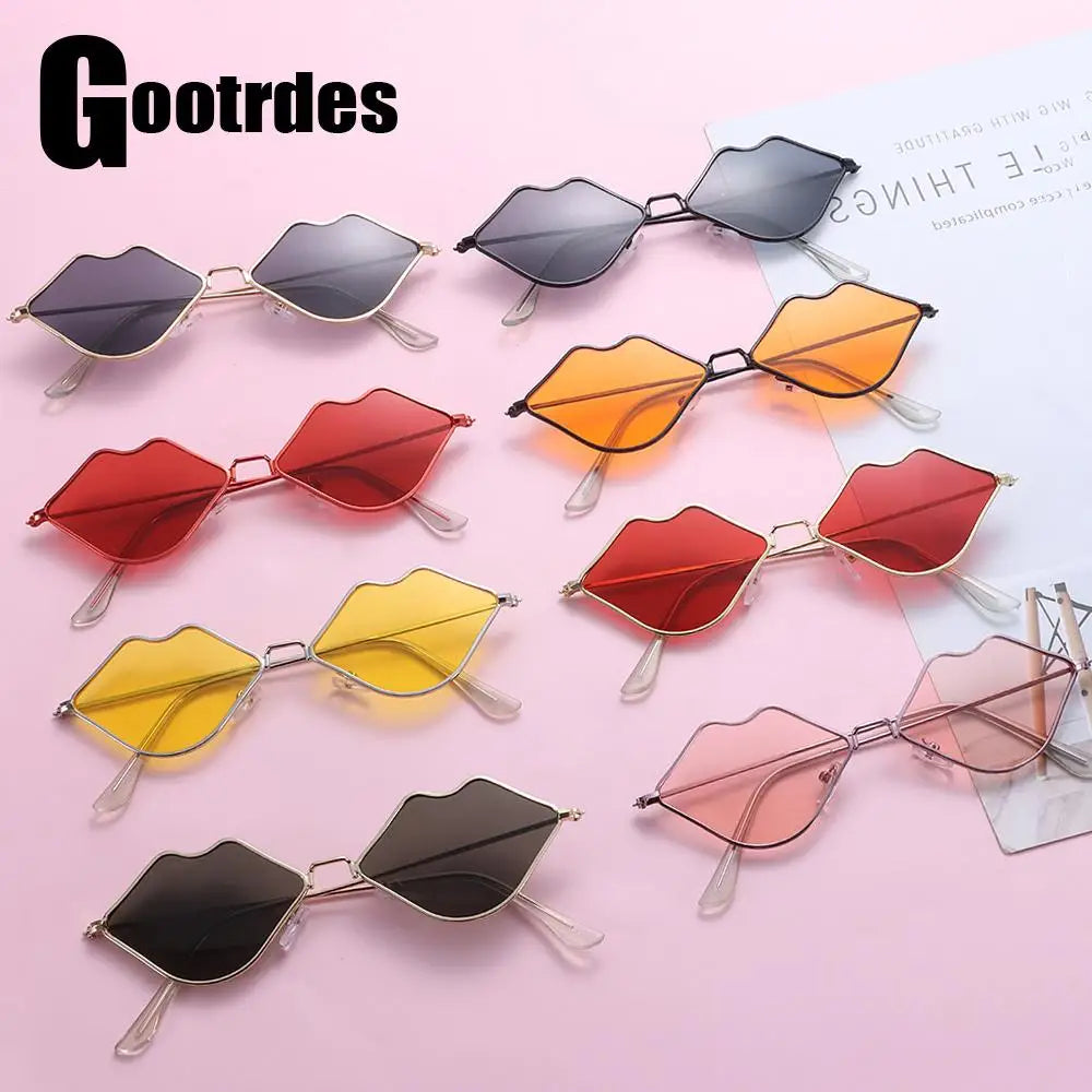 Sexy Red Lips Sunglasses for Men Women Trendy Retro Metal Frame Halloween Party Cosplay Eyewear Fashion Ocean Lens Sun Glasses