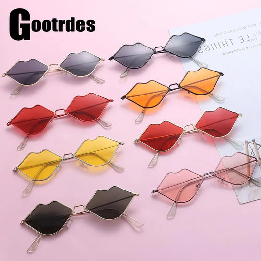 Sexy Red Lips Sunglasses for Men Women Trendy Retro Metal Frame Halloween Party Cosplay Eyewear Fashion Ocean Lens Sun Glasses