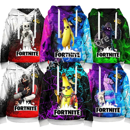 Sudaderas con capucha Llama Battle Royale F-Fortnited con estampado 3D para hombre, mujer y niños, sudaderas para niño y niña, pulóver streetwear verde