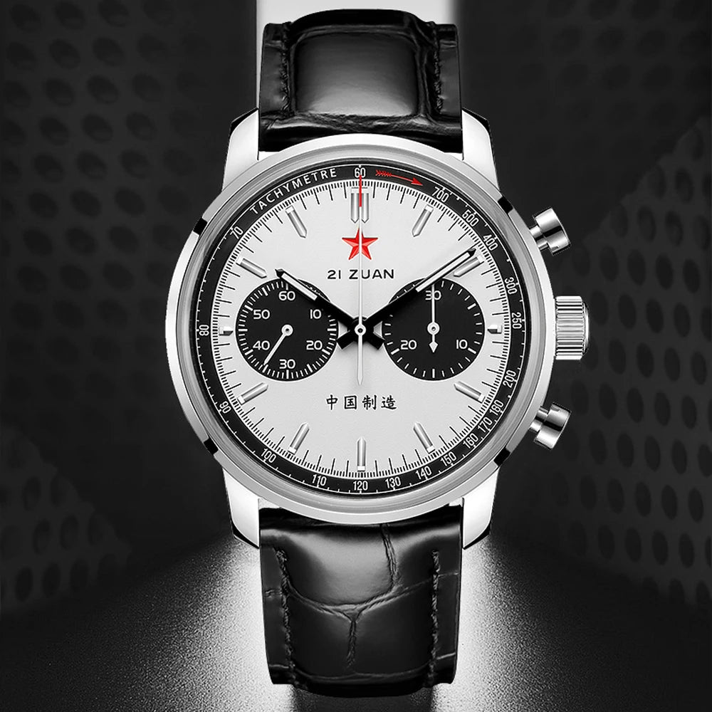 Red Star Panda Men's 1963 Chronograph Mechanical Wristwatch Seagull ST1901 Movement Gooseneck 40mm Luminous Sapphire Pilot Watch