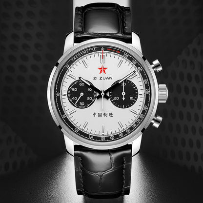 Red Star Panda Men's 1963 Chronograph Mechanical Wristwatch Seagull ST1901 Movement Gooseneck 40mm Luminous Sapphire Pilot Watch