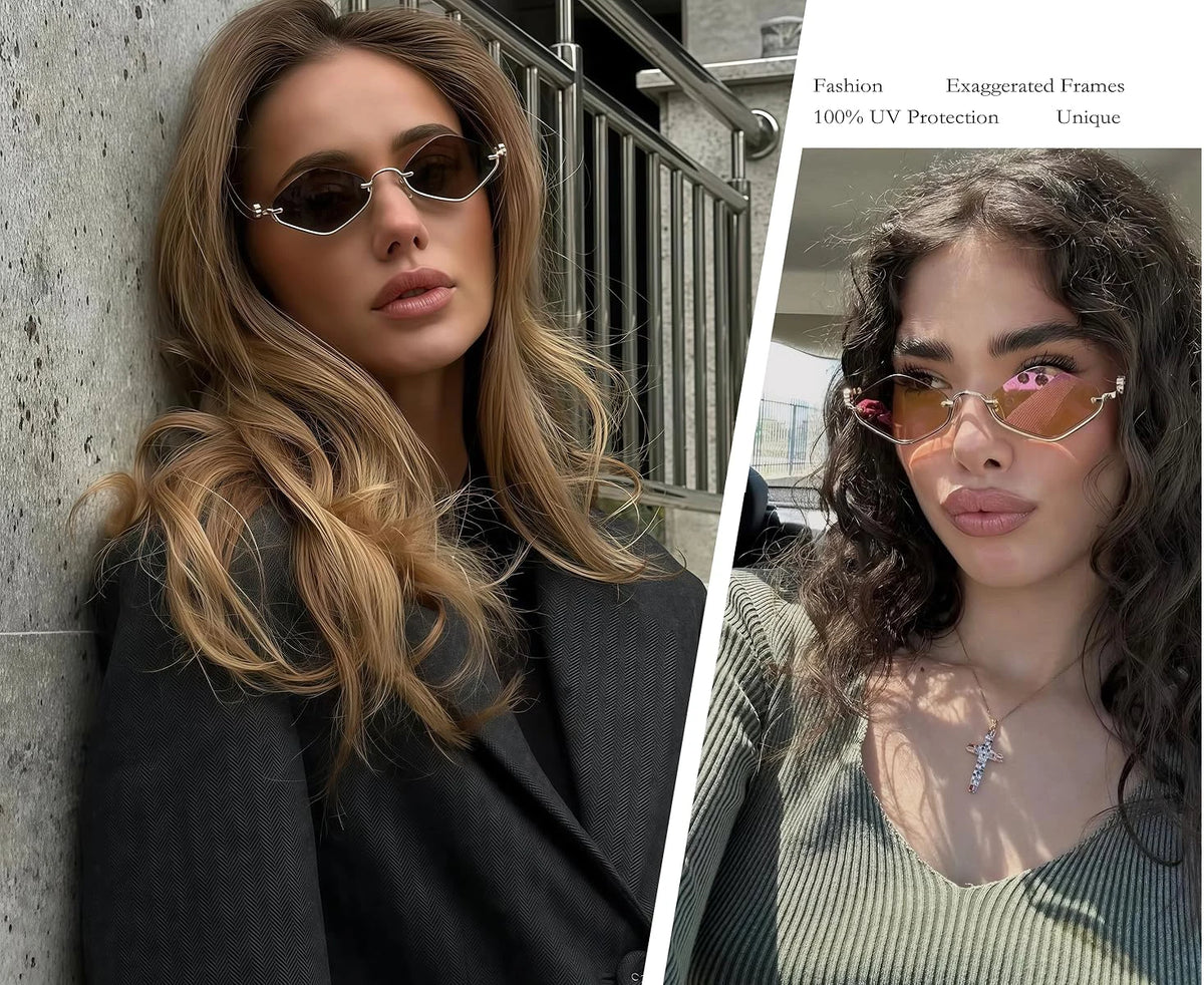 Fashion Small Polygonal Sunglasses Women Luxury Brand Metal Half Frame Sun Glasses Ladies Hipster sexy Cat Eye Shades Vintage
