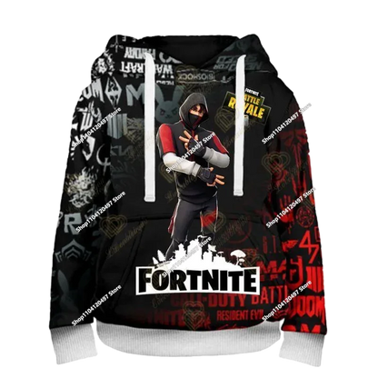 2025 Novo hoodie unissexo Fortnite com impressão 3D, casaco casual, acessório gaming para cosplay, roupa infantil, presentes