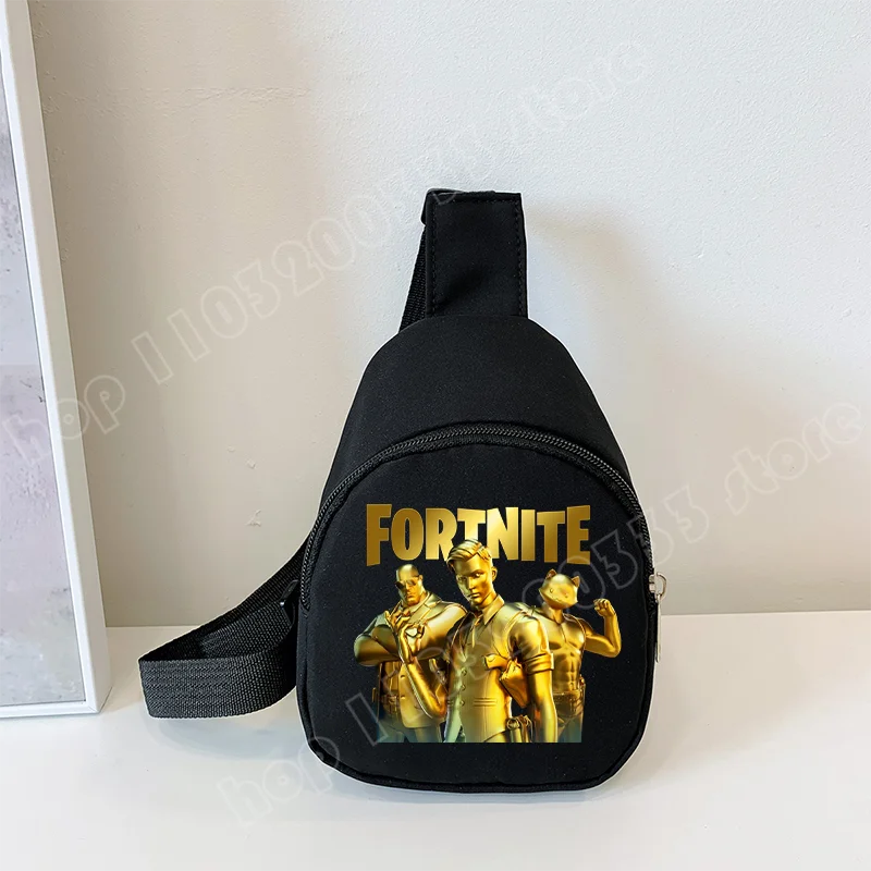 Fortnite Umhängetasche mit Game-Print für Kinder, Mini-Brusttasche, klassische schwarze Schultertasche und Geldbörse, geeignet für Schule und Outdoor-Aktivitäten