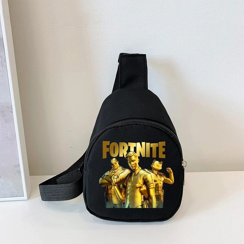 Fortnite Umhängetasche mit Game-Print für Kinder, Mini-Brusttasche, klassische schwarze Schultertasche und Geldbörse, geeignet für Schule und Outdoor-Aktivitäten