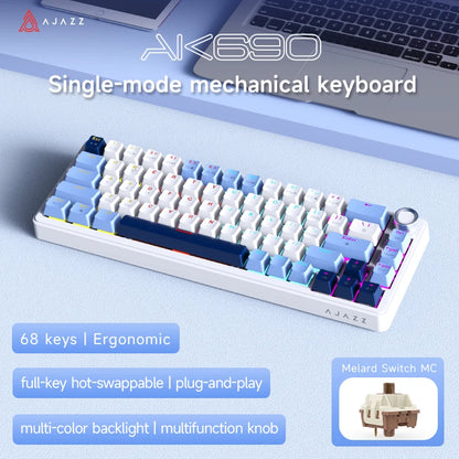AJAZZ AK690 65% Mechanical Keyboard Full-key Hot-swap Wired USB Plug And Play Mixed Light 68 Keys Gaming Keyboard For Laptop PC