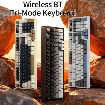 98 key Wireless Keyboard Knob Control BT/2.4g/Wired, RGB LED Backlight Display, 2000mA Battery for PC/Laptop