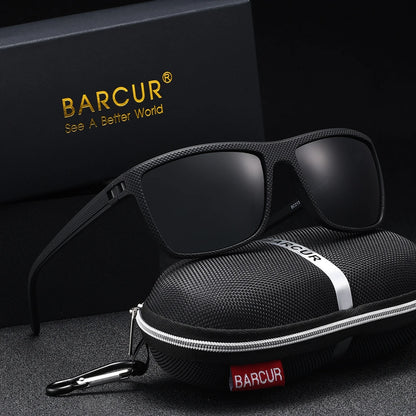 BARCUR Brand Classic Men Sunglasses Comfort Durable PC Rectangular Frame TAC Lens Versatile Age Polarized Sunglasses
