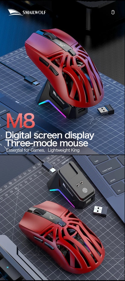 SMAILWOLF M8 Bluetooth Wireless Mouse, Three-Mode RGB Charging Base E-sports Gaming Mouse, PAW3311 Lightweight Gaming Office