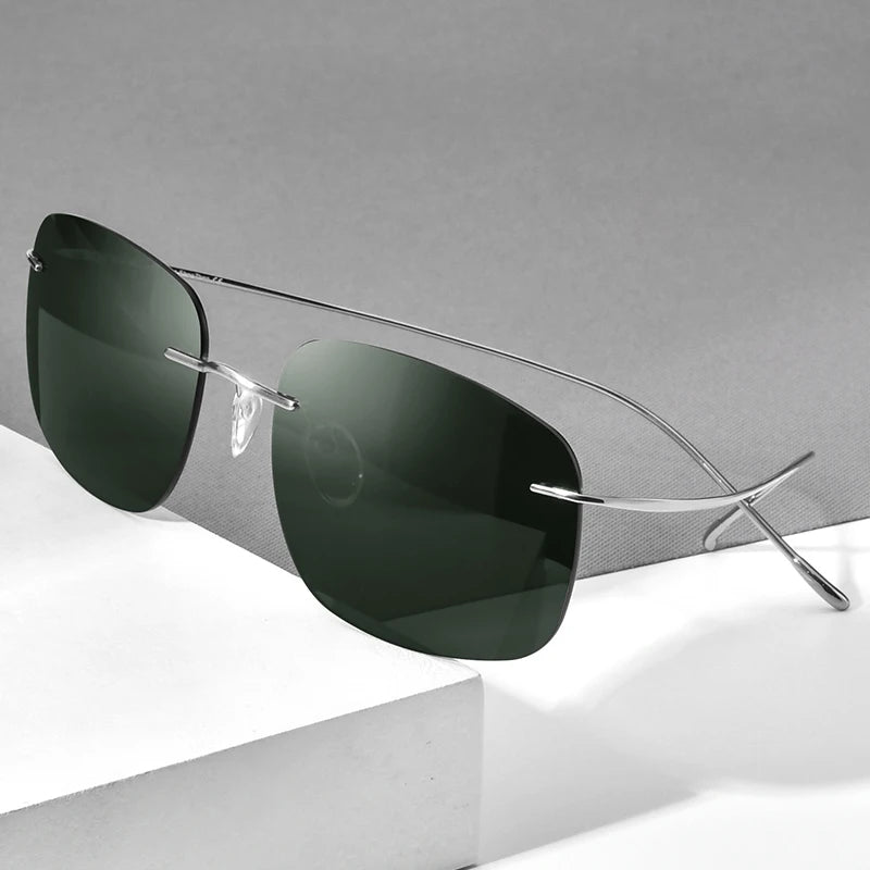 FONEX Titanium Rimless Sunglasses Men Austria Ultralight Frameless Square Polarized Sun Glasses for Women Japanese Shades 85694