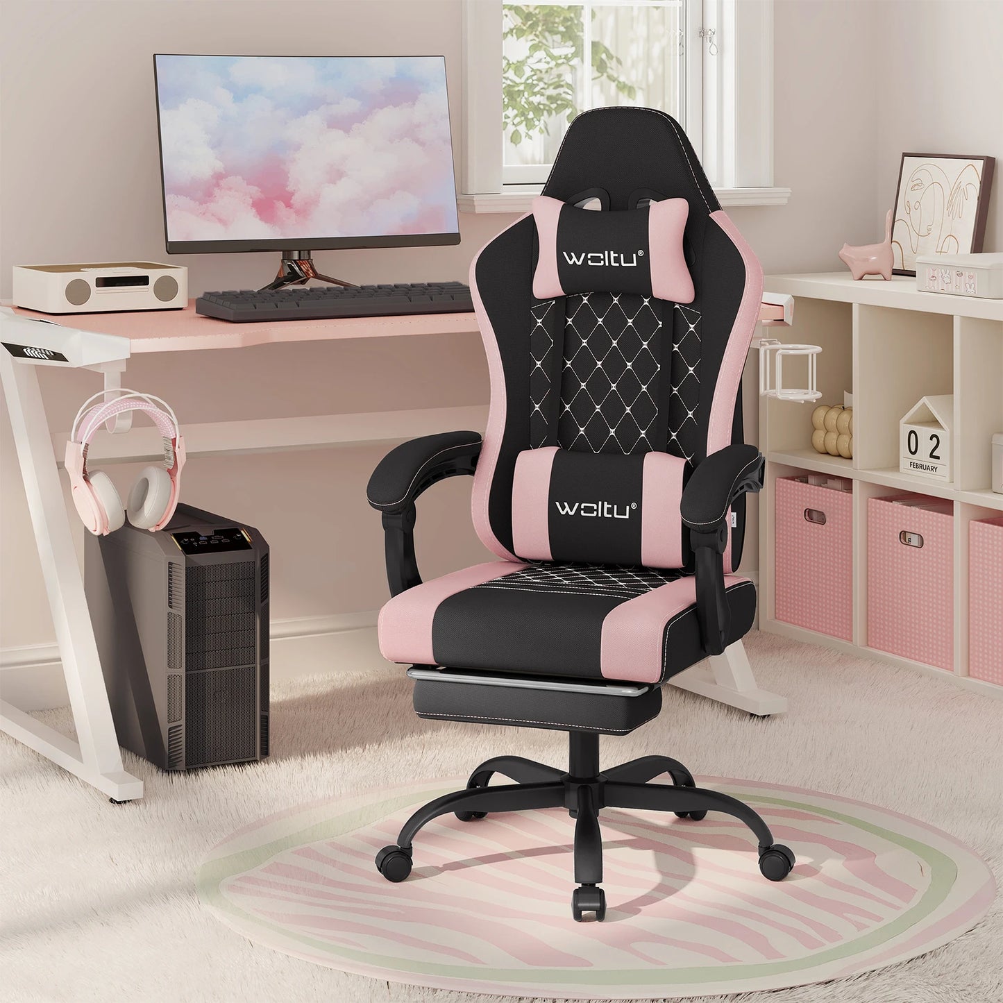 Sedia da ufficio girevole WOLTU con funzione massaggio, poltrona ergonomica con cuscino e poggiapiedi, sedia gaming regolabile in altezza