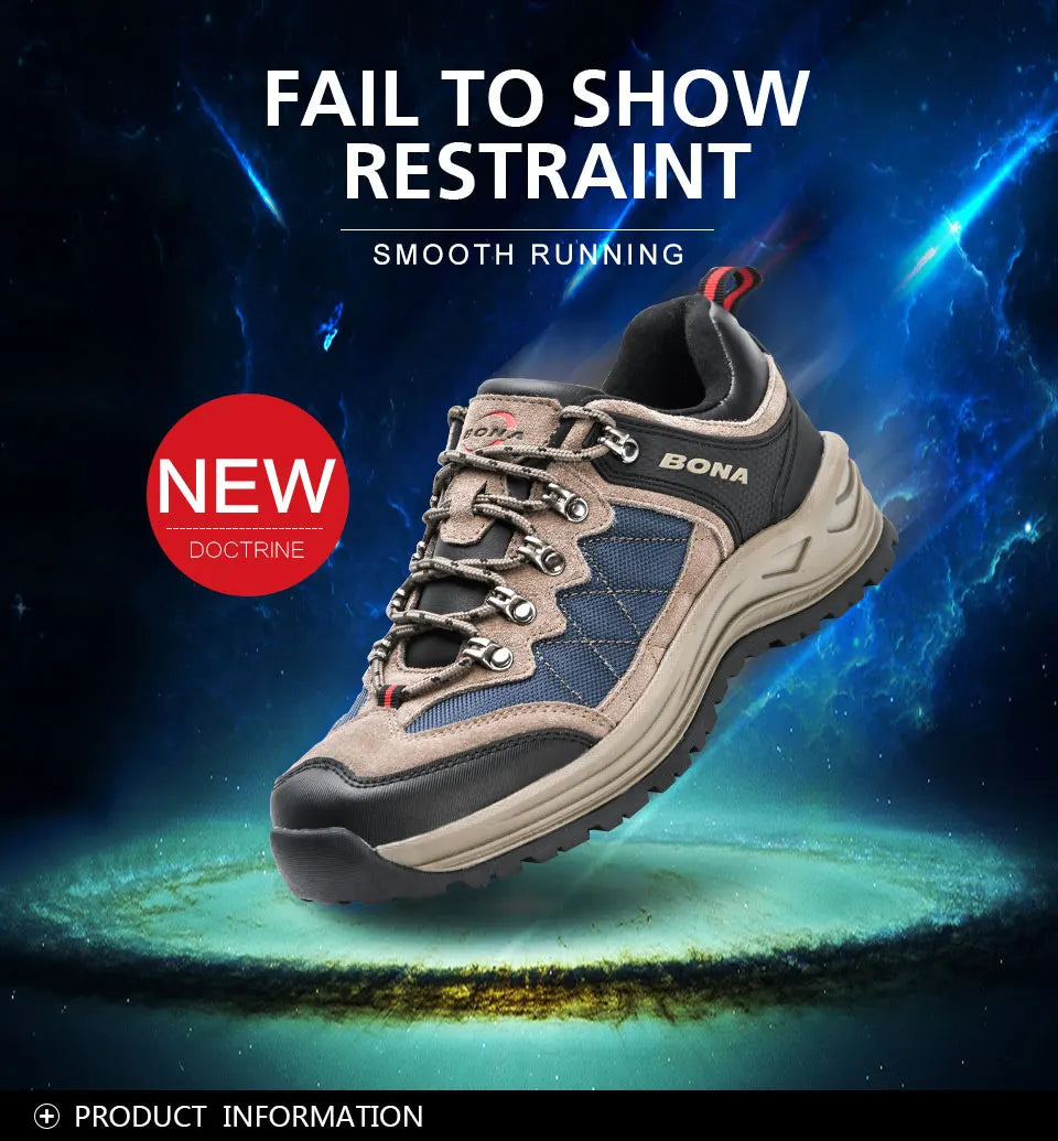 BONA 2023 New Designer Hiking Shoes Trekking Sneakers Men Walking Fishing Camping Jogging Shoes
