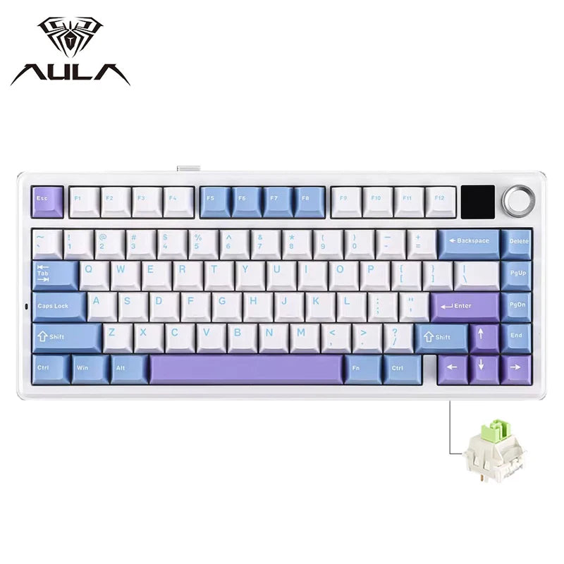 AULA F75 MAX mechanische Gaming-Tastatur 2.4G kabellos/BT/kabelgebundene Tastatur, Hot-Swap, RGB, 75%, 81 Tasten, Büro-Tastatur mit TFT-Bildschirm