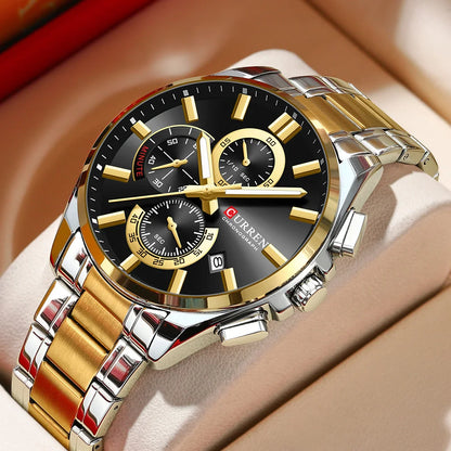 Montre homme CURREN, marque de luxe, originale, étanche, en acier inoxydable, chronographe, phase de lune, date, cadran rotatif