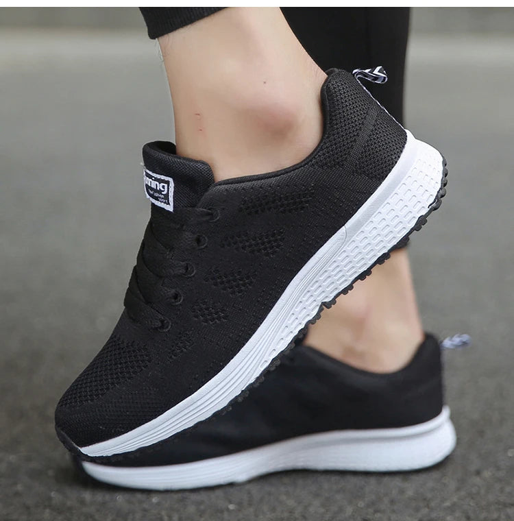 Women's Sneakers 2025 New Fashion Breathable Trainers, Comfortable Sneakers Mesh Fabric Lace-Up, Women's Tennis Shoes
