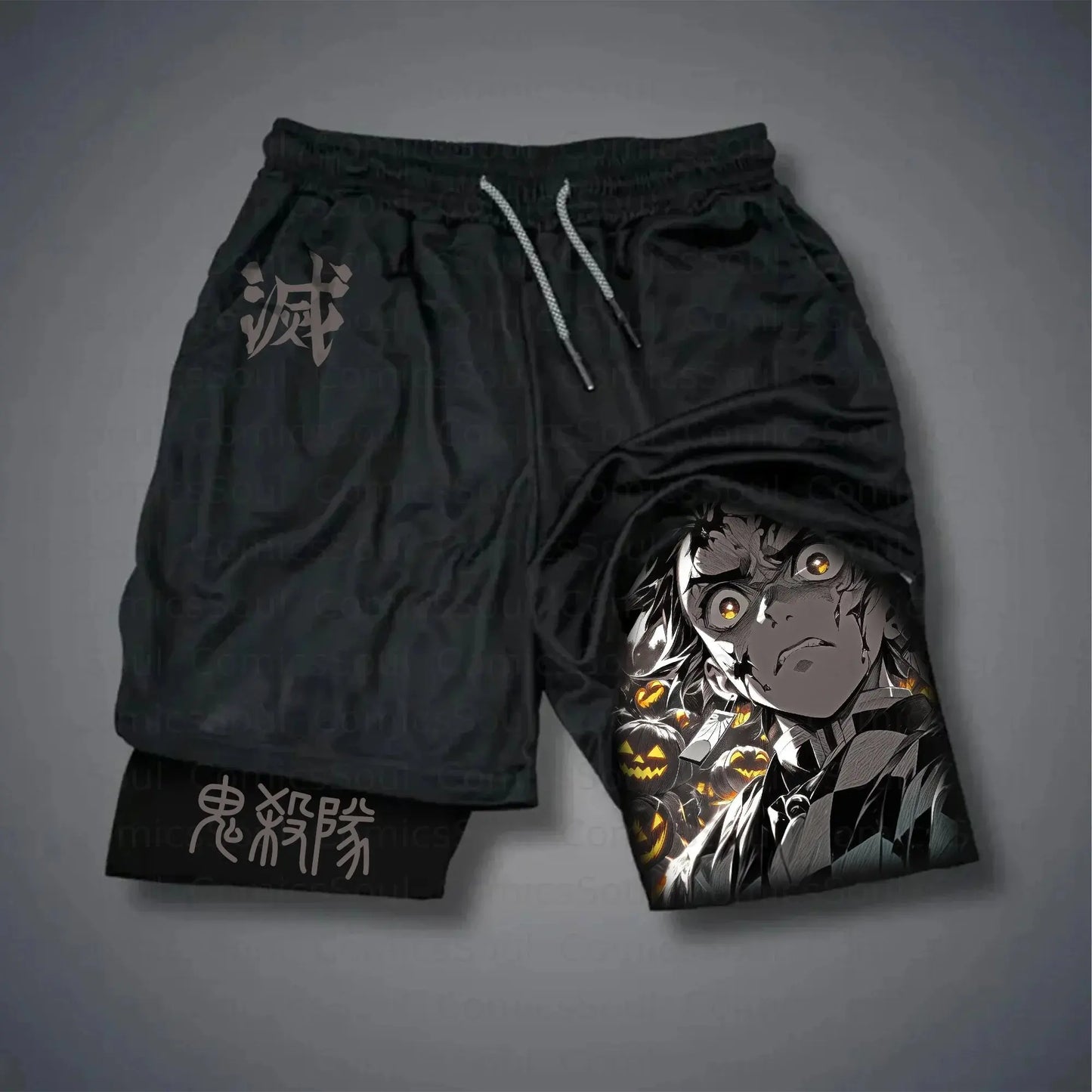 Anime Demon Slayer Gym Shorts Men Quick Dry Pants Double-layer 2-in-1 Shorts Y2K Sportswear Summer 2026 Breathable Streetwear