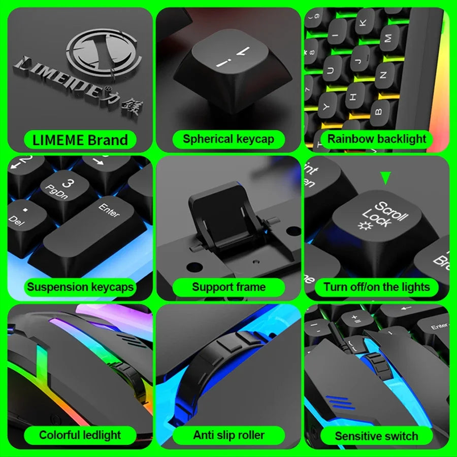 NG GTX350 Set gaming tastiera e mouse per computer e laptop, kit gamer con retroilluminazione LED, tastiera USB cablata GTX350 - Nero