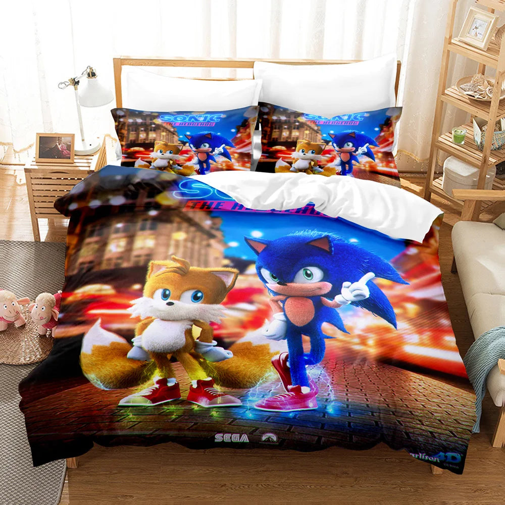 Cute Sonics Boy Bedding Set Exquisite 3D Digital Cartoon Sonics Duvet Cover Comforter Bed Youth Kids Girl Boys Gift