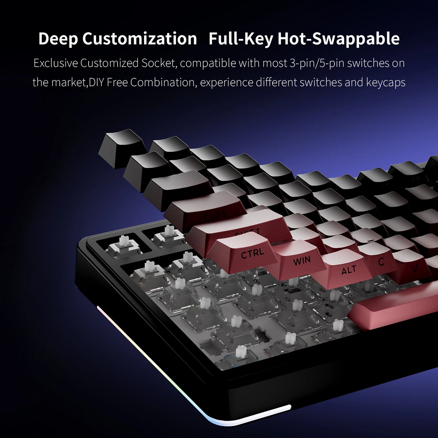 AULA S75 PRO Mechanical Keyboard 75% Custom Layout RGB Backlight Wireless Bluetooth Gaming Keyboard with Screen Knob