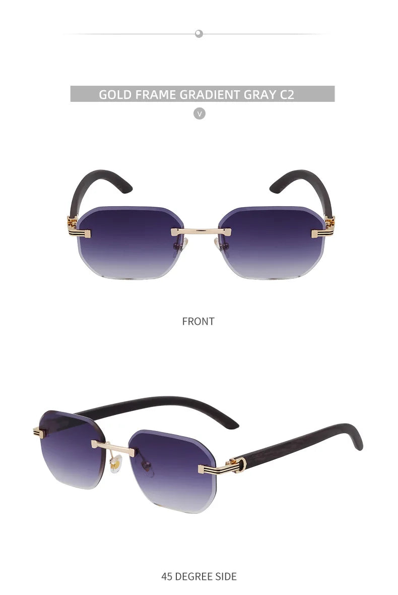 Vintage Square Rimless Sunglasses Men 2026 Luxury Brand Trendy Frameless Punk UV400 Eyewear Anti Blue Light Prescription Glasses