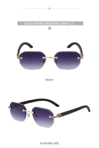 Vintage Square Rimless Sunglasses Men 2026 Luxury Brand Trendy Frameless Punk UV400 Eyewear Anti Blue Light Prescription Glasses