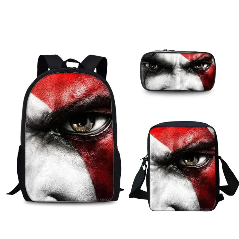 Game God of War Schoolbag Backpack Lunch Bag Pencil Case Set Gift for Kids Students