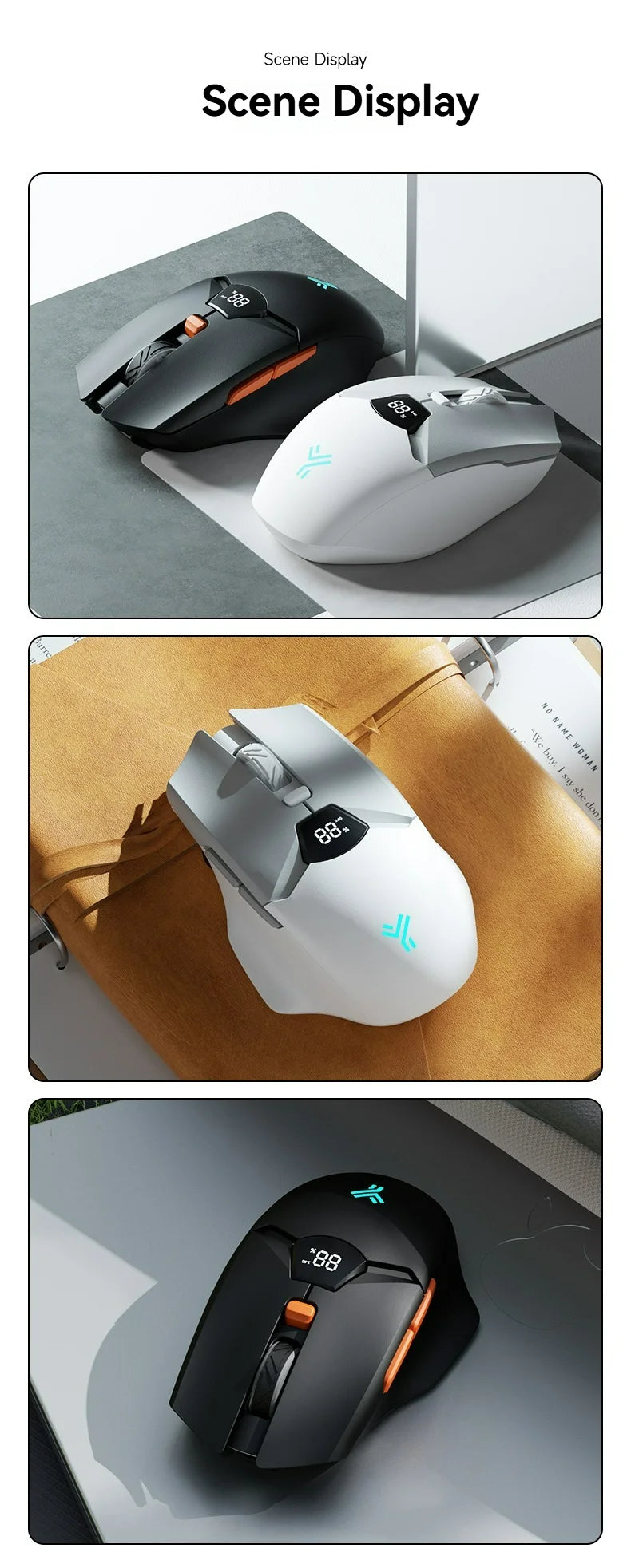 Kabellose Bluetooth-Maus, intelligentes Bildschirm-Display, Dual-Mode-Stummschalttaste, 600mAh Lithium-Akku, Office-Maus für Tablet und Notebook