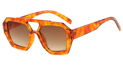 Fashion Pilot Oversized Sunglasses For Women New Double Bridges Sun Glasses Female Retro Square Leopard Purple Eyewear Trendy