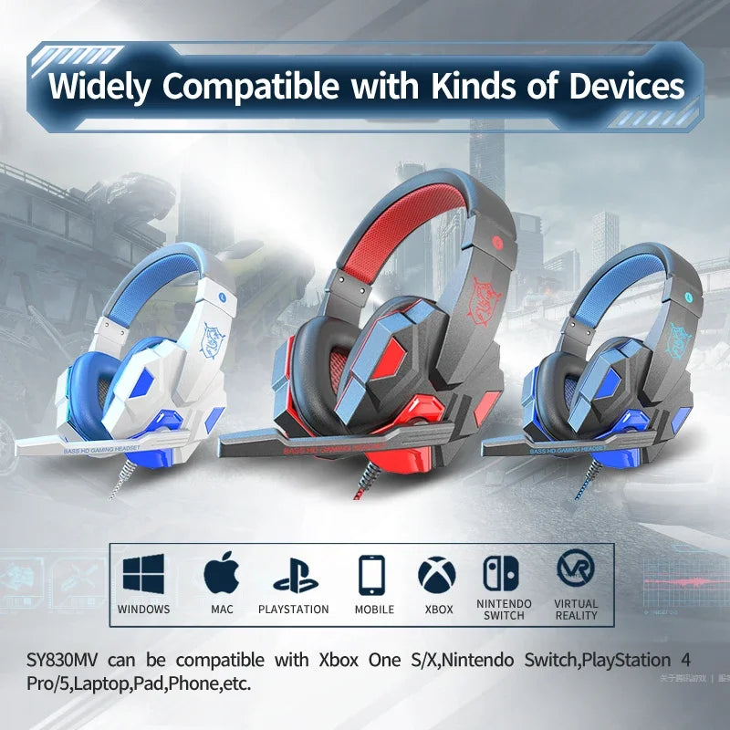 HOMEFISH SY830MV RGB Gaming Headset with Microphone – Wired Over-Ear Gaming Headphones for PC, PS5, Xbox & Nintendo Switch, Lightweight Esports Headset with 3D Surround Sound