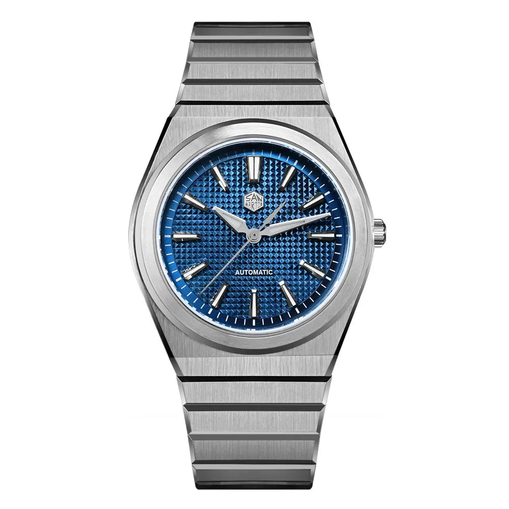 San Martin 39mm Luxury Men Sports Watch Waffle Dial Integrated Bracelet Miyota 90S5 Automatic Mechanical Clear Caseback SN0152