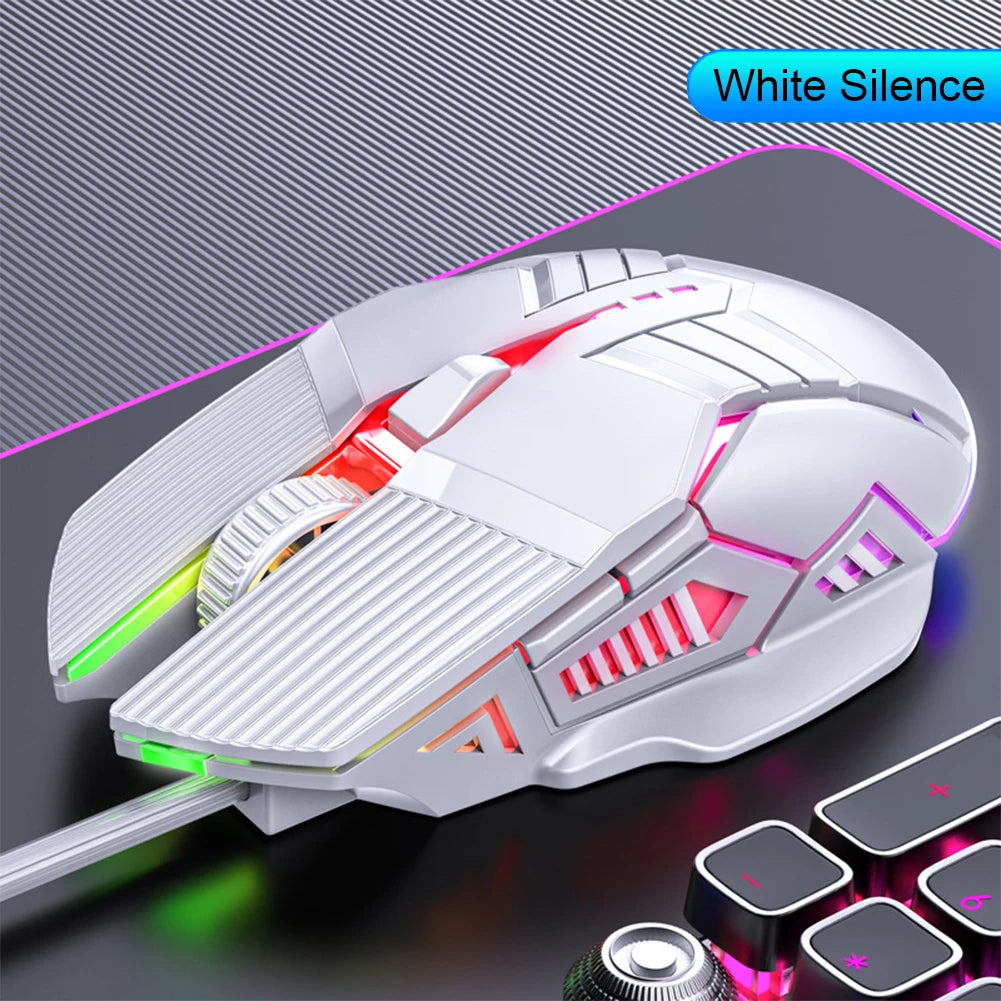 3200DPI ergonomikus vezetékes gamer egér, USB számítógépes gamer egér RGB háttérvilágítással, 6 gombos LED-es csendes egér PC-hez és laptophoz