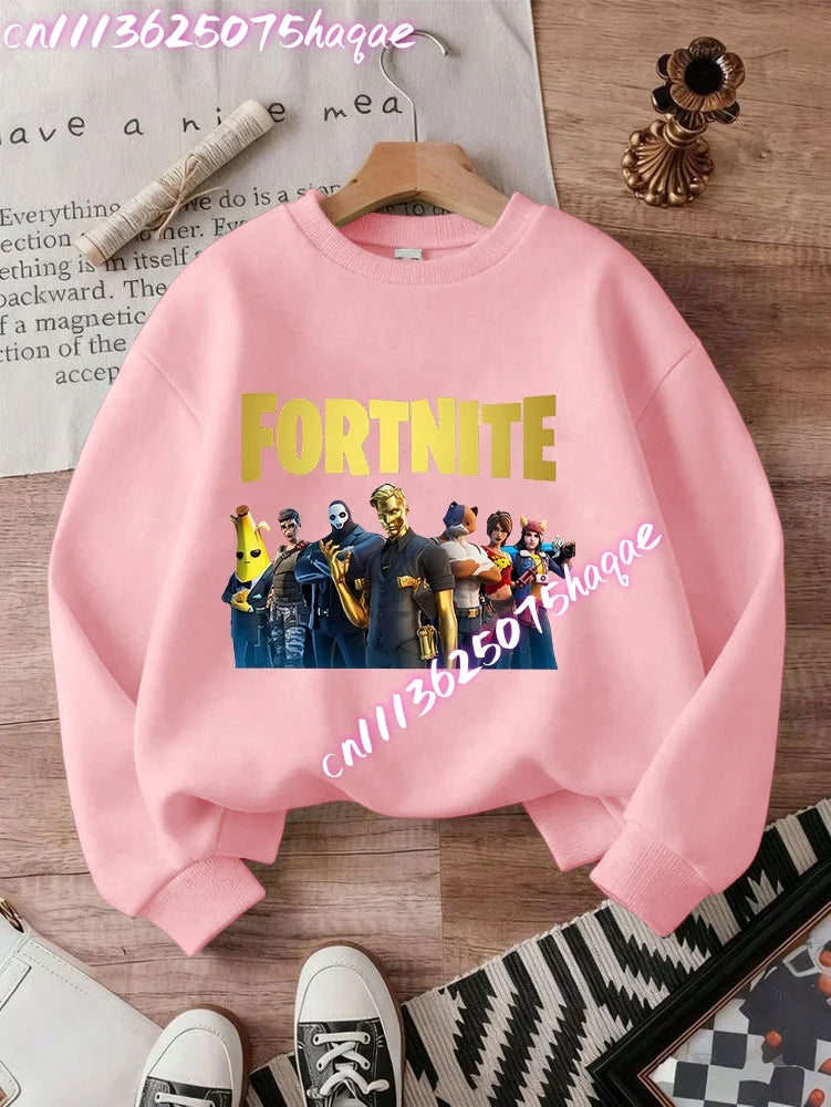 Sweatshirts Fortnite Series para Criança, Modernas para Rapazes e Raparigas, Tops Pullover de Manga Comprida para Outono/Inverno, Roupa Infantil Cartoon, Presentes de Aniversário